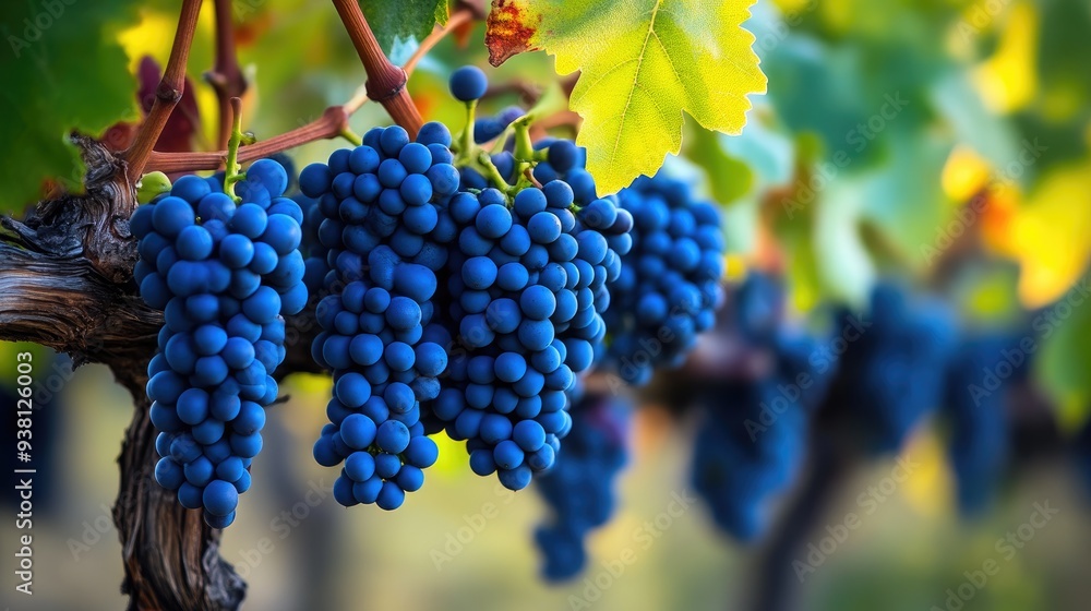 Naklejka premium Vineyard Grapes Ready for Harvest in Autumn