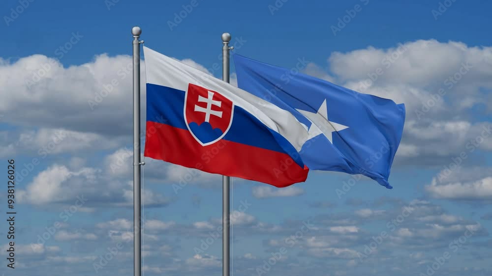 Somalia and Slovakia flags flying together, video concept of the relationship, two country cooperation concept Somalia and Slovakia flags flying together, video concept of the relationship, two country cooperation concept