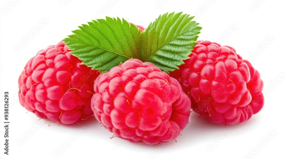 Close-Up Of Juicy Raspberries On White Close-Up Of Juicy Raspberries On White