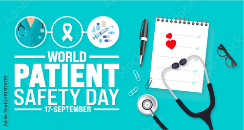 World Patient safety day background or banner design template. Holiday concept. Template for background, banner, card, poster, placard, design template with unique shapes with standard color.