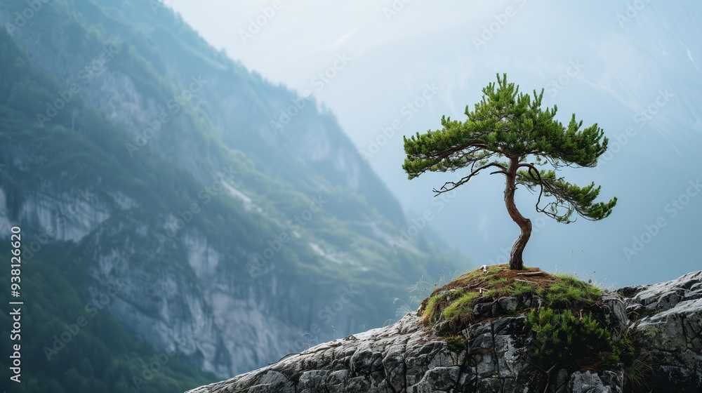 An isolated pine tree on a mountainside. An isolated pine tree on a mountainside.