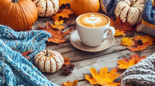 Autumnal Coffee Break with Pumpkins and Knitwear