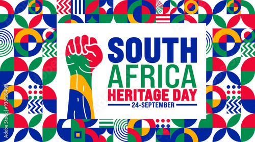 South Africa Heritage Day geometric shape pattern background or banner design template. Holiday concept. Template for background, banner, card, poster, placard, design template with unique shapes.