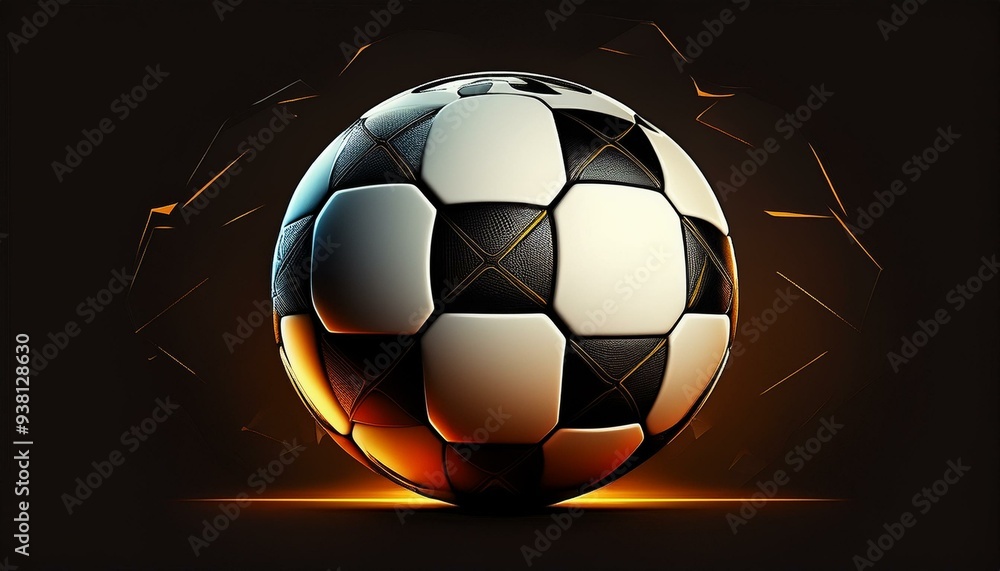 Fototapeta premium A white and black soccer ball is on a black background