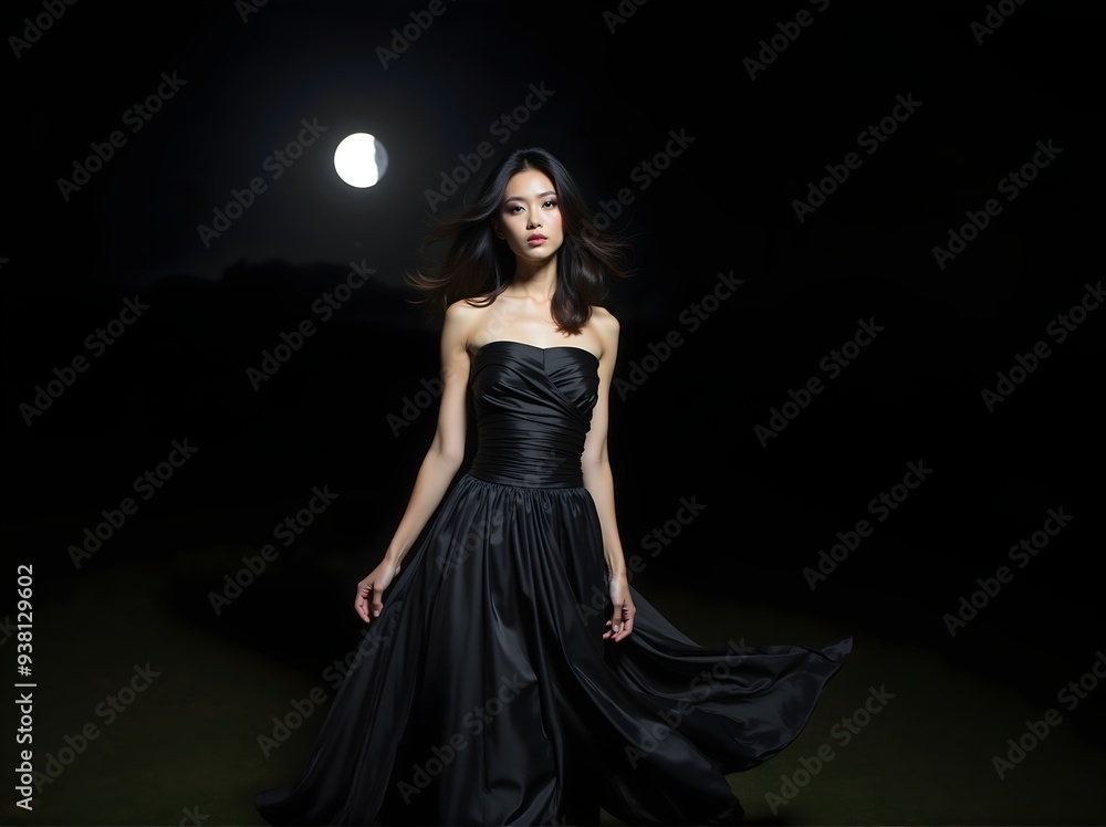 Fototapeta premium Lunar Queen in Black with Full Moon