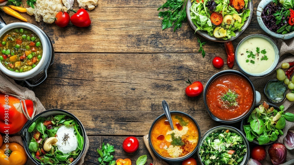 Delicious and Healthy Food Platter on a Wooden Background Delicious and Healthy Food Platter on a Wooden Background