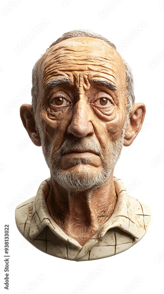 2. **A realistic 3D render of a ceramic art portrait of a distinguished elderly man with detailed facial features, isolated on a white background 2. **A realistic 3D render of a ceramic art portrait of a distinguished elderly man with detailed facial features, isolated on a white background