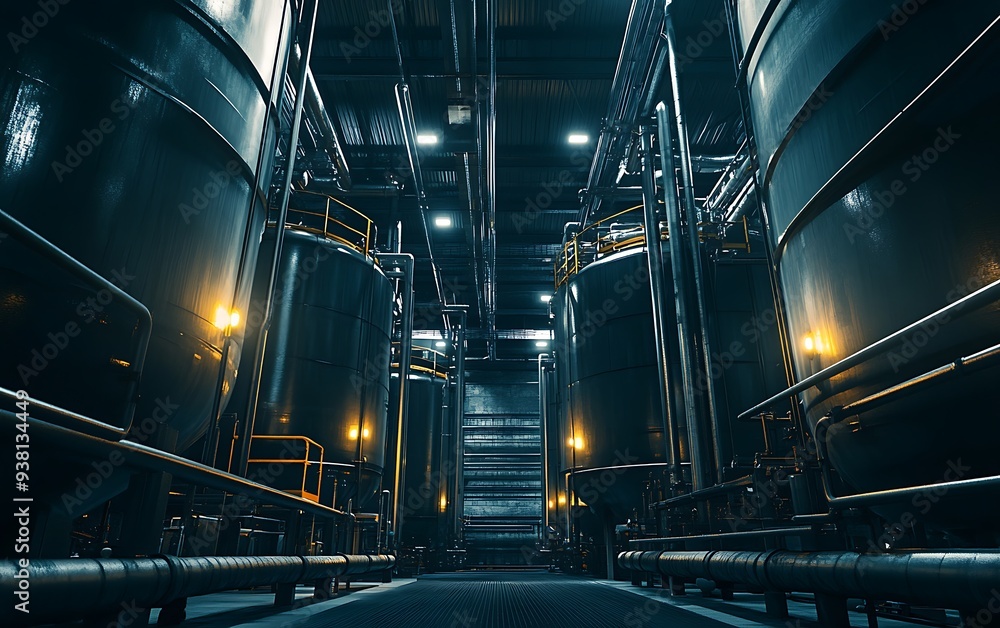 Chemical Processing Facility with Cylindrical Tanks and High Contrast Lighting Chemical Processing Facility with Cylindrical Tanks and High Contrast Lighting