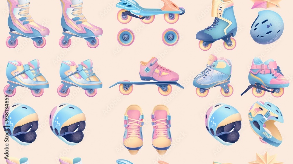 Obraz premium Pastel Roller Skate Collection. Retro and Modern Designs