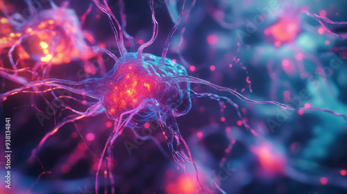 detailed visualization of brain neurons with bright nodes