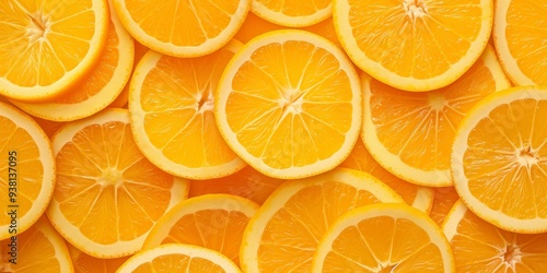 Close-up of fresh orange slices arranged in a pattern.