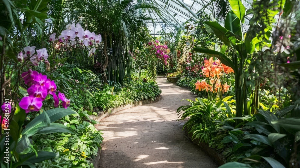 A Lush Greenhouse Pathway
