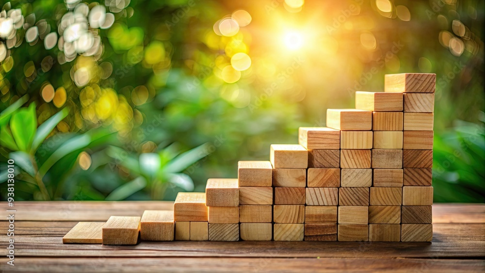 A staircase of rustic wooden blocks leads upwards, symbolizing steady progress and incremental success, against a blurred natural background with soft, warm lighting. A staircase of rustic wooden blocks leads upwards, symbolizing steady progress and incremental success, against a blurred natural background with soft, warm lighting.