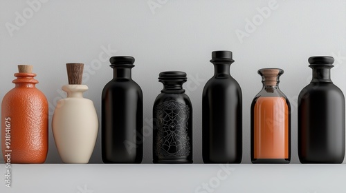 A collection of decorative bottles in various shapes and colors, showcasing modern design and artistic flair.