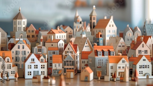 Close-up of wooden toy model home and houses