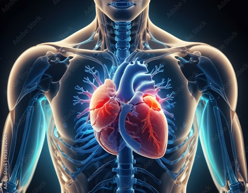 A futuristic X-ray image of a generative ai heart inside a human body, with the medicine glowing as it treats the system. A futuristic X-ray image of a generative ai heart inside a human body, with the medicine glowing as it treats the system.