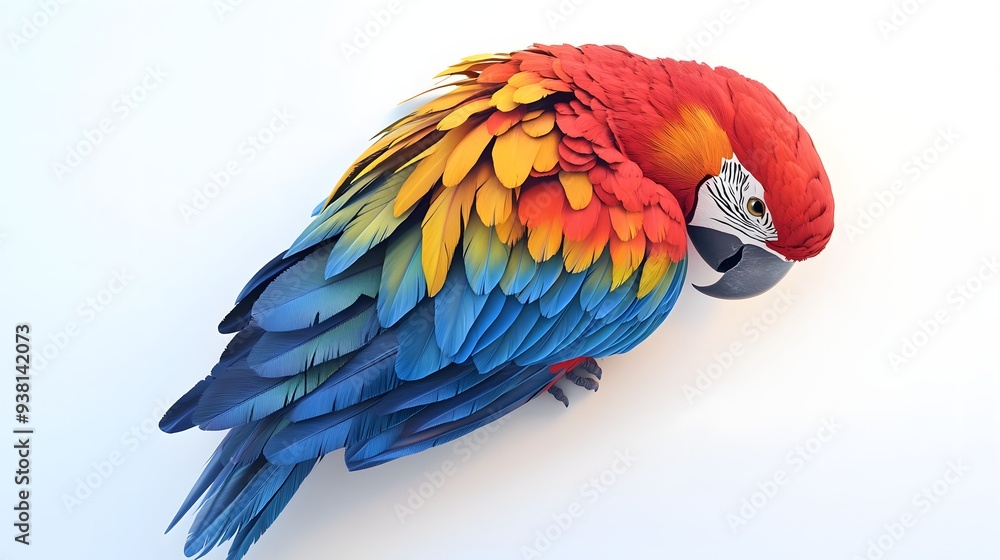 Obraz premium 45. **A realistic 3D render of a ceramic tile art depicting a vibrant parrot with detailed feather patterns, isolated on a white background