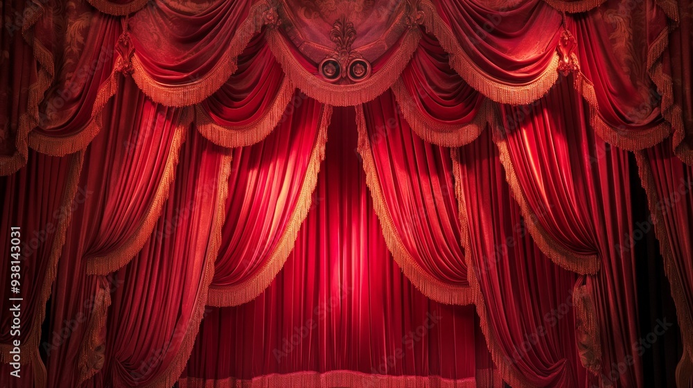 Magic theater stage with red curtains and spotlight