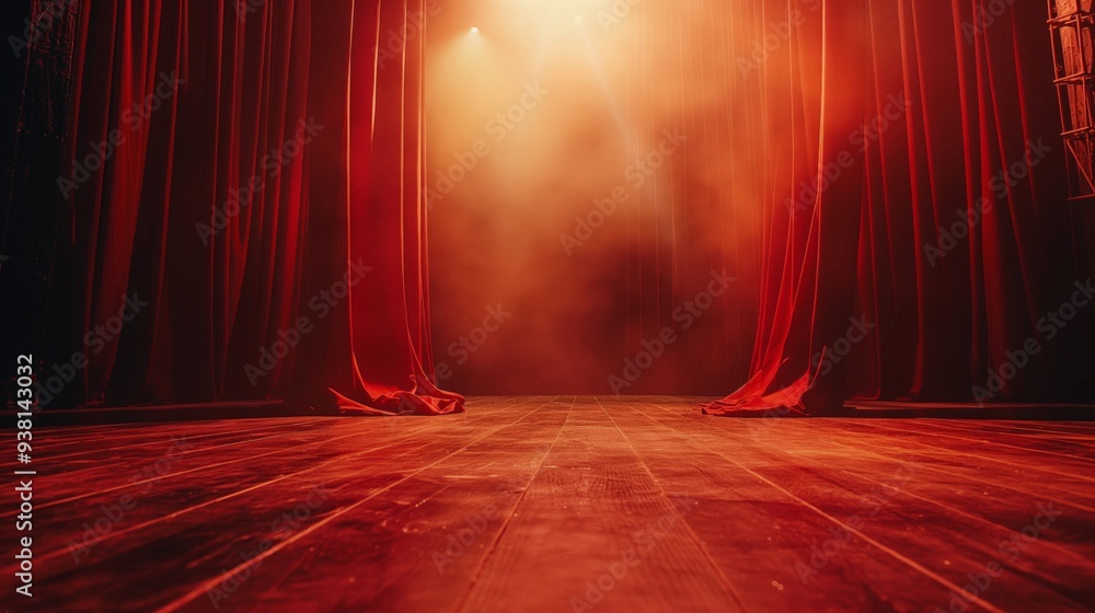 Magic theater stage with red curtains and spotlight