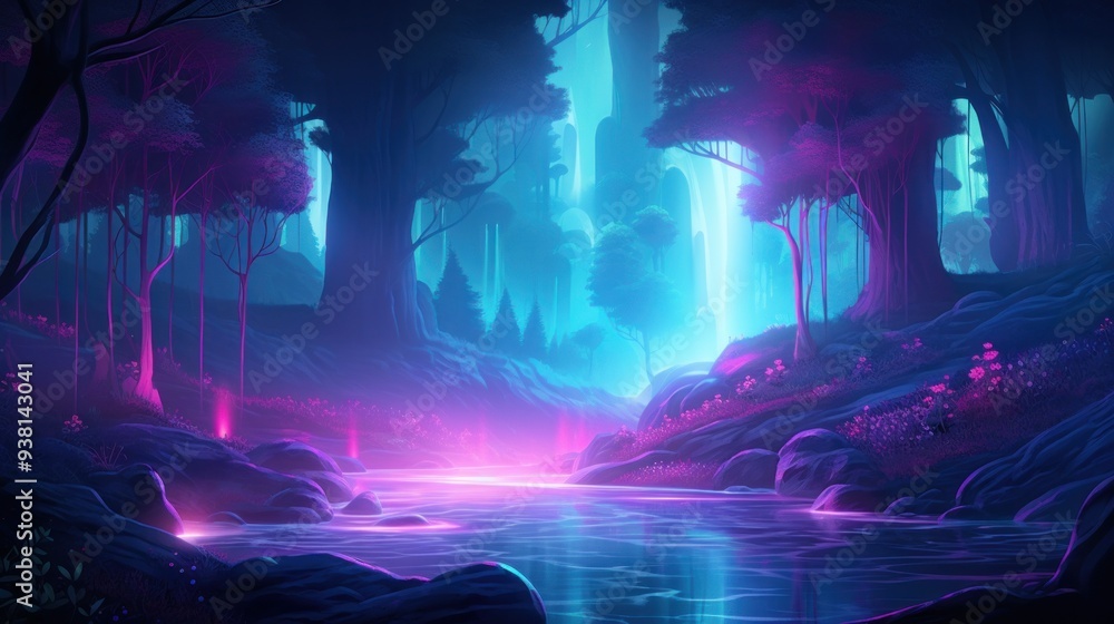 Obraz premium Neon Forest Night Scene