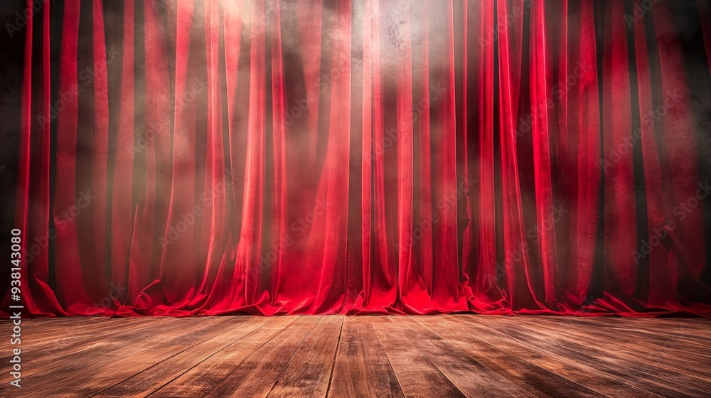 Magic theater stage with red curtains and spotlight
