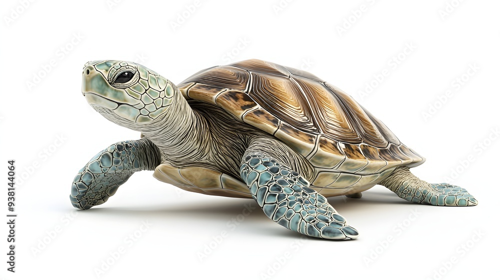 Obraz premium 36. **A lifelike 3D render of a ceramic tile art showcasing a serene turtle with elegant shell patterns, isolated on a white background