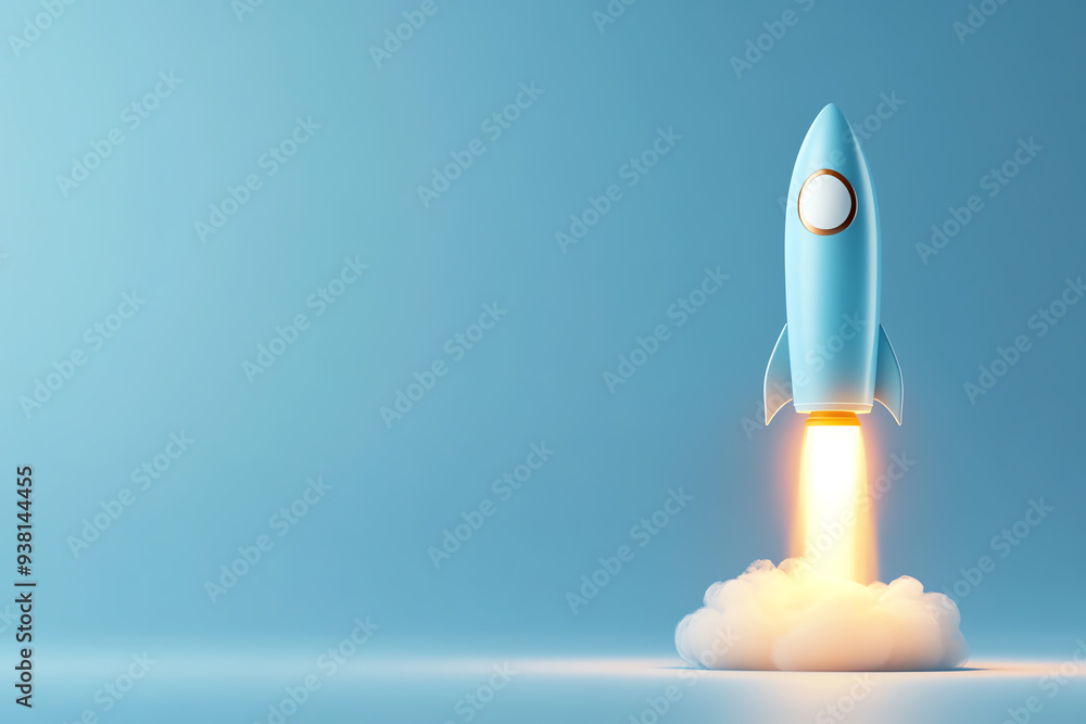 A vibrant blue rocket launching against a light blue sky, symbolizing innovation, adventure, and the exploration of new frontiers. A vibrant blue rocket launching against a light blue sky, symbolizing innovation, adventure, and the exploration of new frontiers.