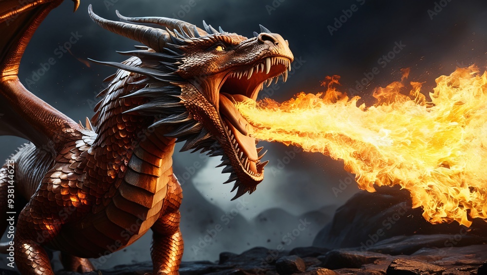 An image of legendary golden dragon breathing fire An image of legendary golden dragon breathing fire