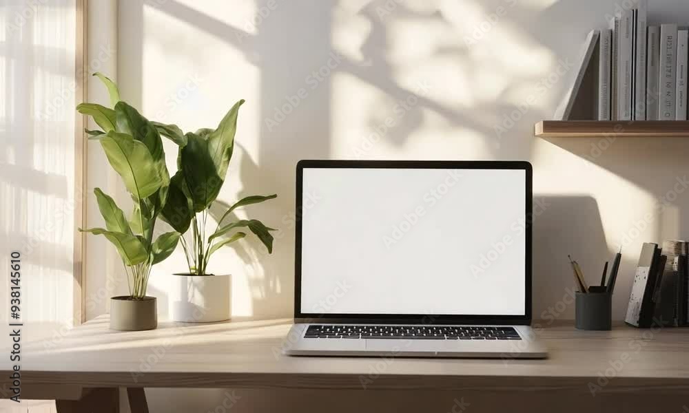 Minimalist Workspace with Laptop and Sunlight Minimalist Workspace with Laptop and Sunlight
