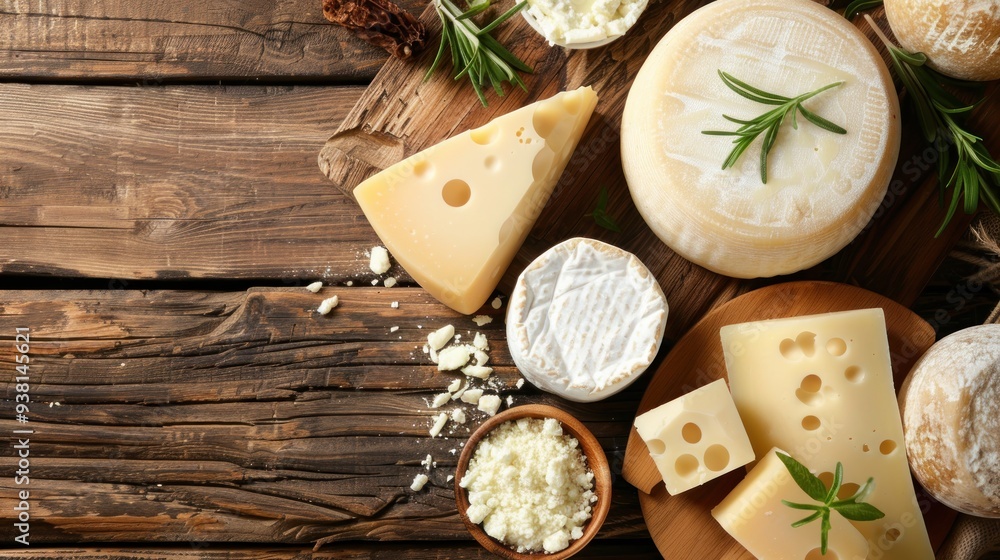 Assortment of Cheeses on Rustic Wooden Table Assortment of Cheeses on Rustic Wooden Table