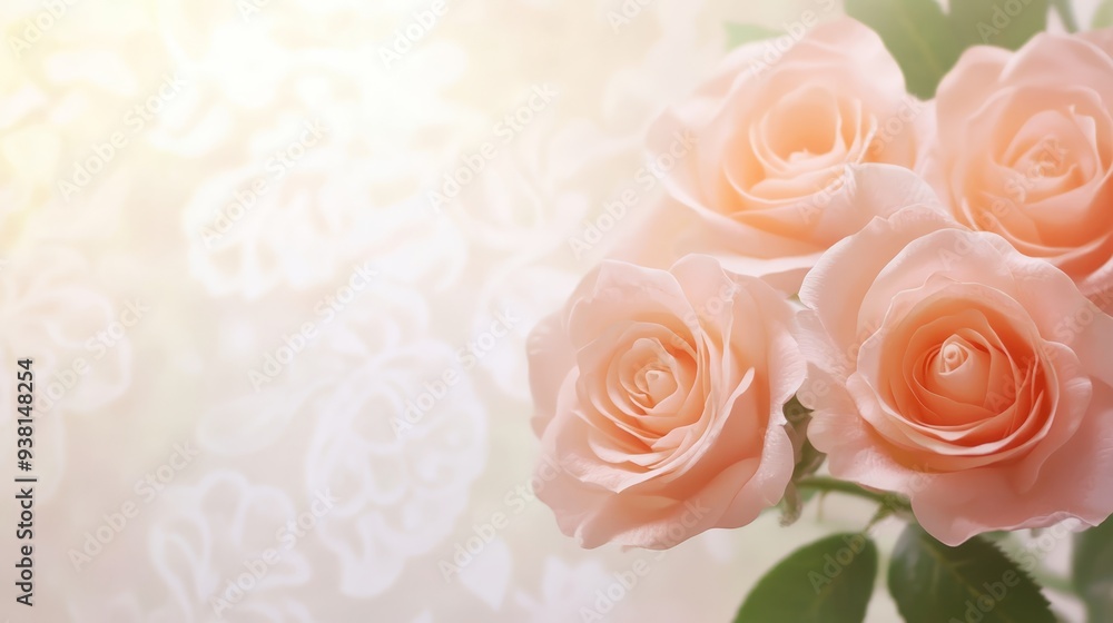 Soft Peach Roses Closeup with Blurred Background Soft Peach Roses Closeup with Blurred Background