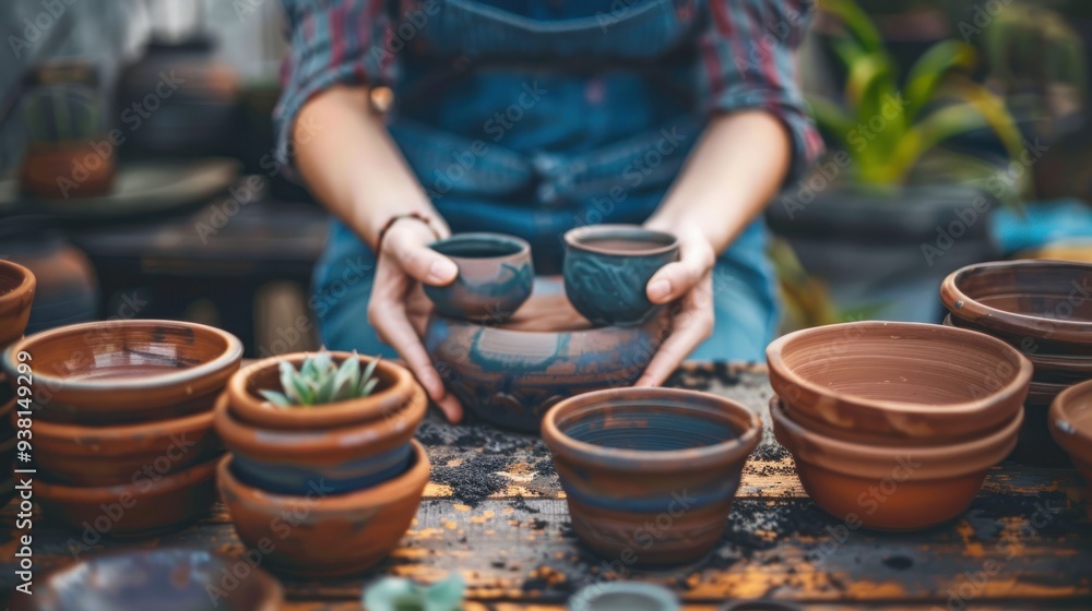 Pottery Workshop: Hands Holding Clay Pots Pottery Workshop: Hands Holding Clay Pots