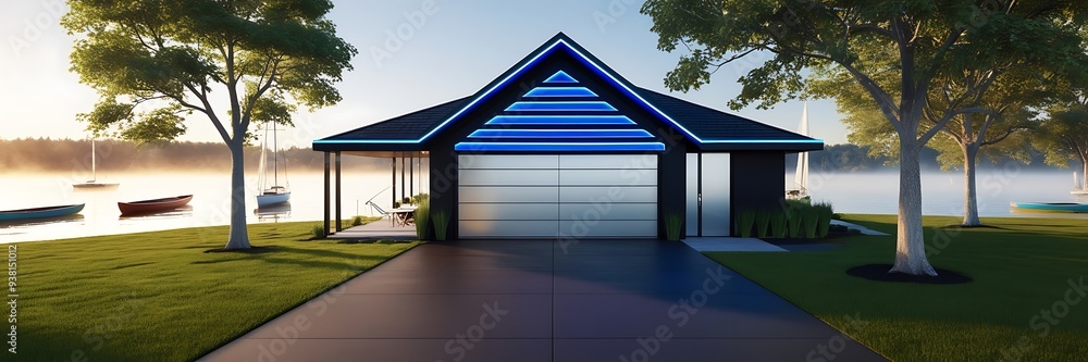 lake side house with sleek garage lakeside background lake side house with sleek garage lakeside background