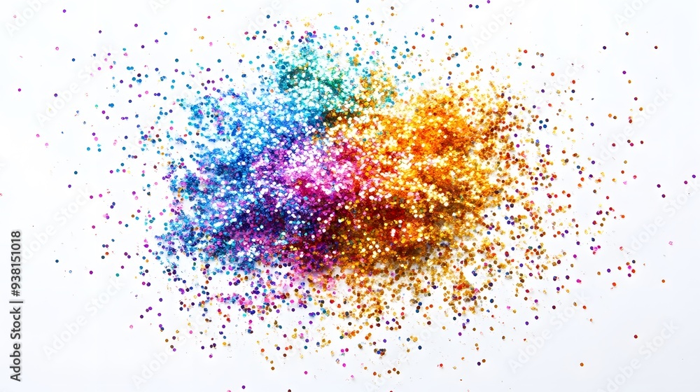 Glitter Explosion: A burst of glitter particles in various colors, shimmering as they spread out against a white background.
Glitter Explosion: A burst of glitter particles in various colors, shimmering as they spread out against a white background.