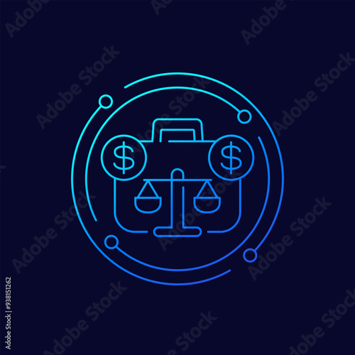 lawsuit costs icon, legal expenses, linear vector design