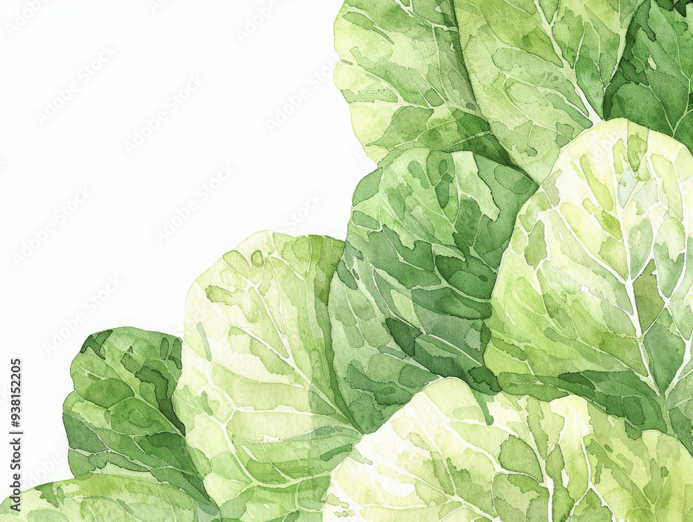 Fototapeta premium Watercolor Illustration of Fresh Green Lettuce