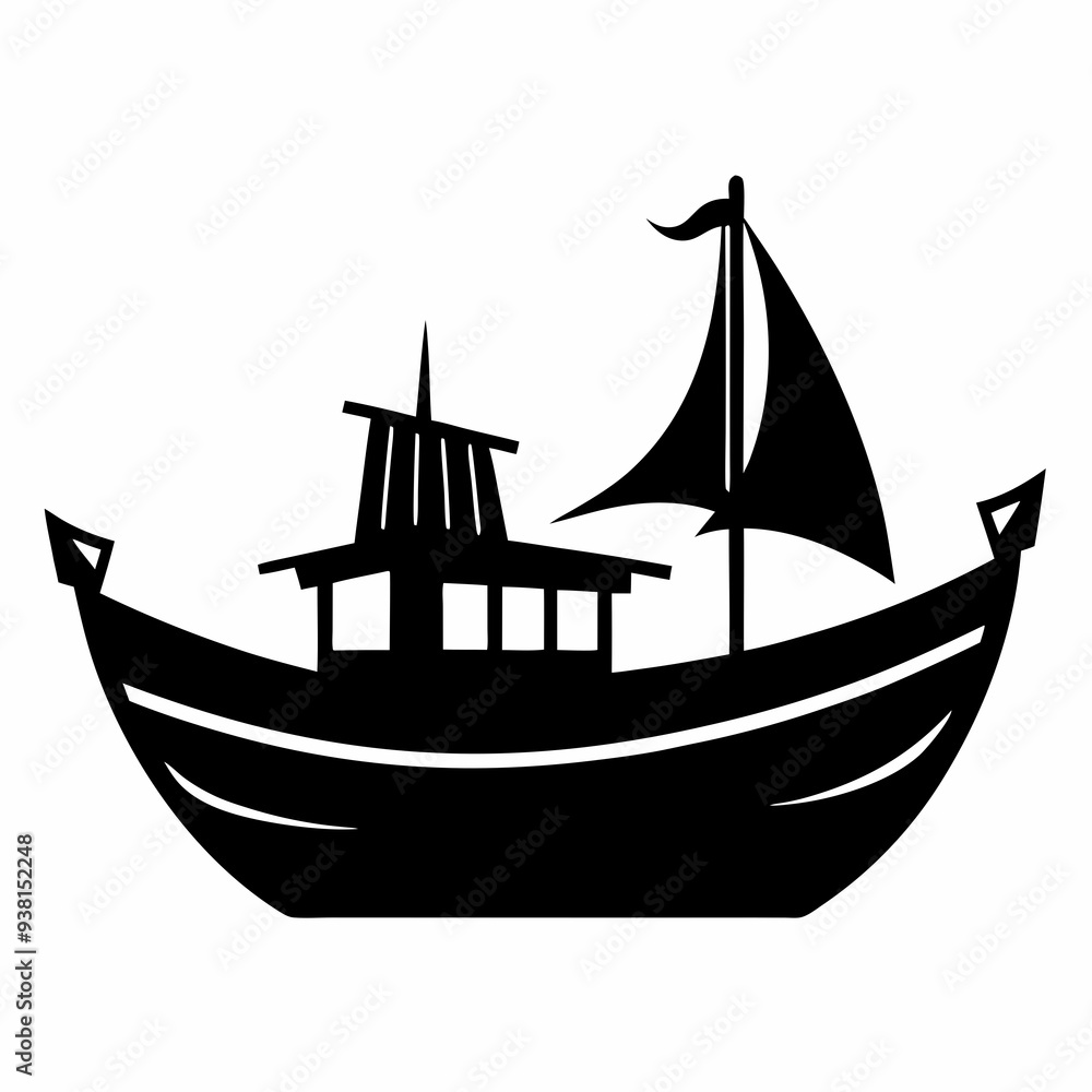 Raw boat black silhouette
