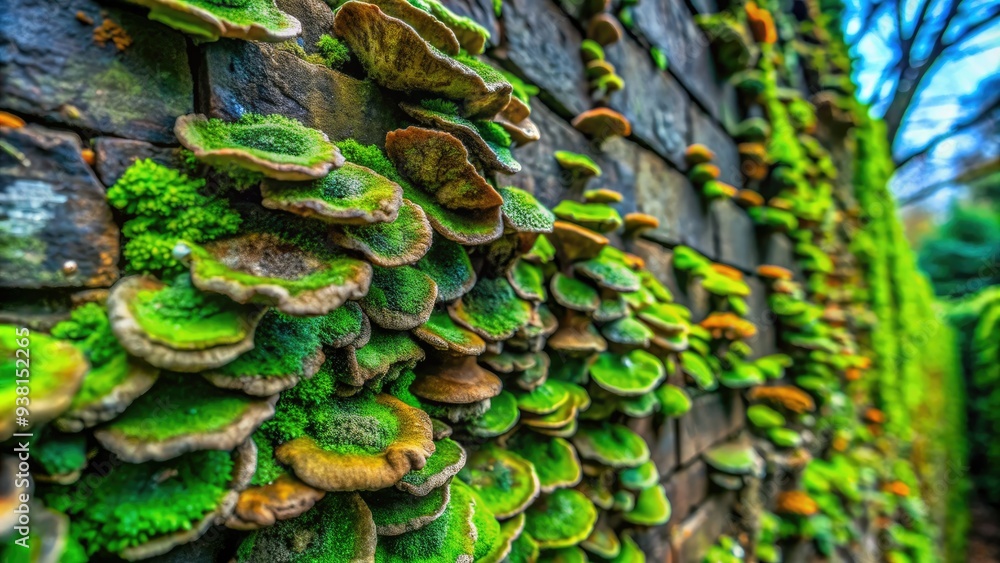 A vibrant green fungus growth sprawls across a weathered stone wall, its intricate patterns and textures a testament to nature's relentless reclaiming of urban spaces. A vibrant green fungus growth sprawls across a weathered stone wall, its intricate patterns and textures a testament to nature's relentless reclaiming of urban spaces.