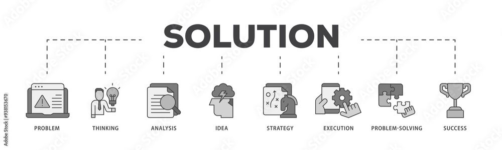 Solution icon infographic illustration concept with icon of problem, thinking, analysis, idea, strategy, execution, problem solving, success icon png and easy to edit Solution icon infographic illustration concept with icon of problem, thinking, analysis, idea, strategy, execution, problem solving, success icon png and easy to edit