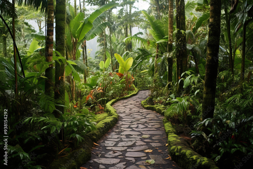 Stone Path Through Lush Tropical Rainforest Stone Path Through Lush Tropical Rainforest