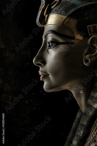 Side Profile of Egyptian Pharaoh Bust in Dramatic Lighting photo