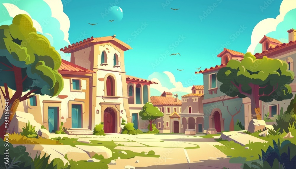 Forgotten ruins a glimpse into the past. Ancient ruins amidst nature. The last stand of a fallen kingdom. Cartoon 2d game illustration background. Forgotten ruins a glimpse into the past. Ancient ruins amidst nature. The last stand of a fallen kingdom. Cartoon 2d game illustration background.
