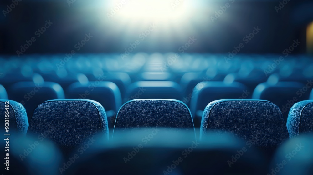 A mesmerizing view of empty theater seats with a dramatic light source illuminating the scene, creating a cinematic atmosphere. A mesmerizing view of empty theater seats with a dramatic light source illuminating the scene, creating a cinematic atmosphere.