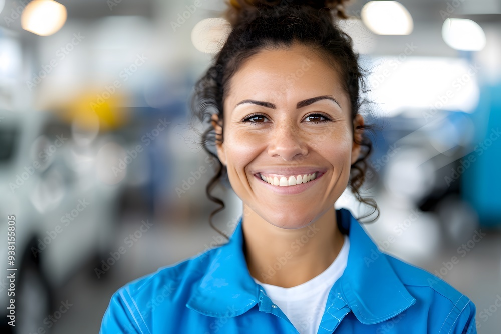 Portrait of a female mechanic working on a car engine in a car repair shop. Portrait of a female mechanic working on a car engine in a car repair shop.