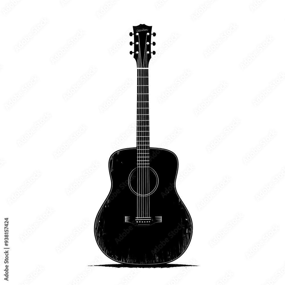 Obraz premium Black and white silhouette of an acoustic guitar.