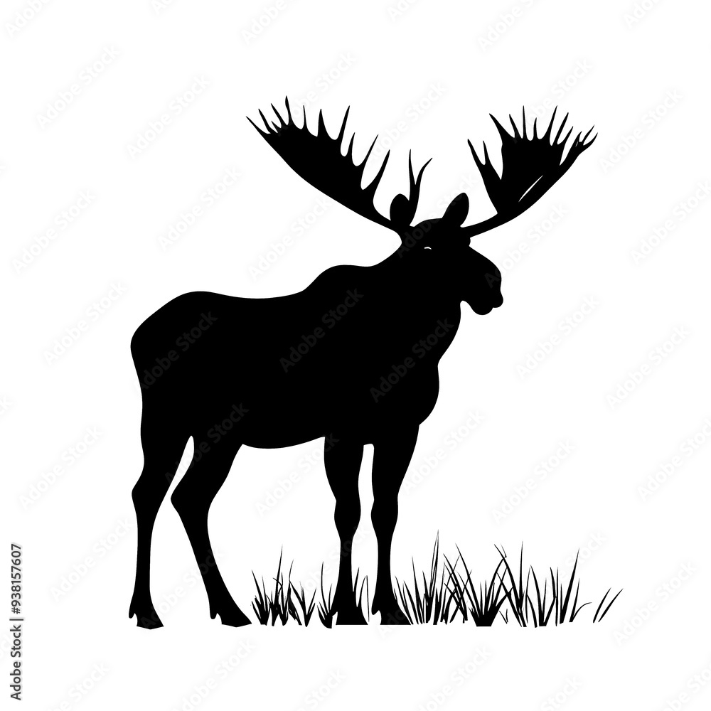 Silhouette of a moose standing in grass. Silhouette of a moose standing in grass.