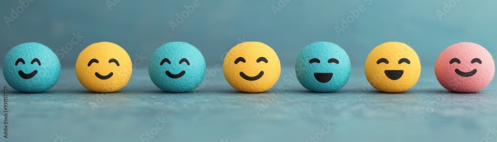 Colorful smiley faces lined up, conveying various emotions, perfect for cheerful and uplifting designs. Colorful smiley faces lined up, conveying various emotions, perfect for cheerful and uplifting designs.
