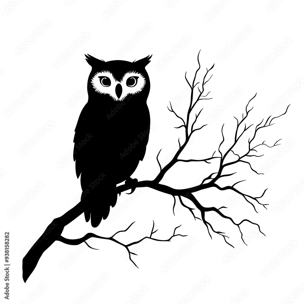 Fototapeta premium Silhouette of an owl perched on a branch.