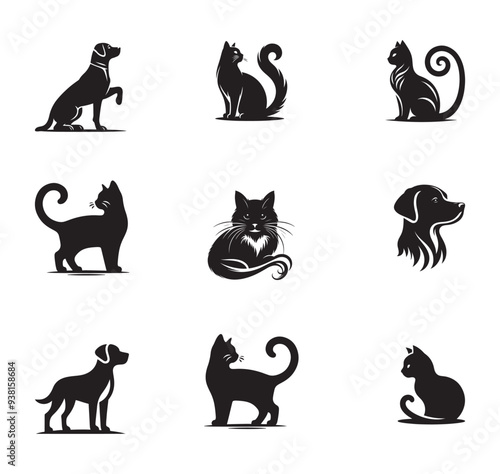 Wallpaper Mural set of black cat and dog silhouettes Torontodigital.ca