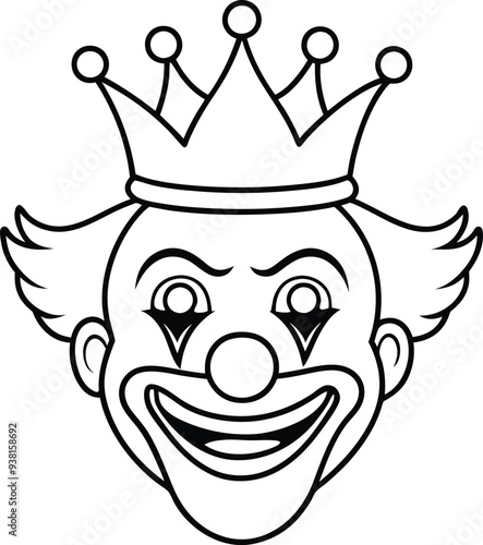 clown with crown line art illustration black and white